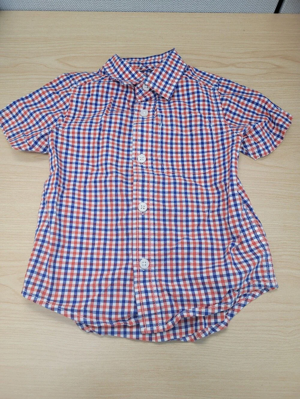 The Children's Place blue and orange gingham short sleeve button-up shirt Sz 2T
